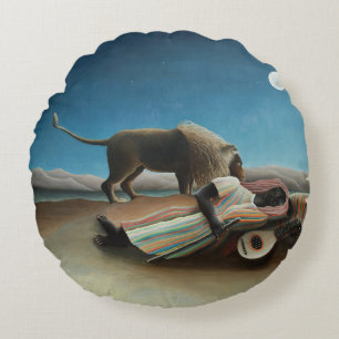 Henri Rousseau Schlafen Sinti und Roma Löwenmalere Rundes Kissen