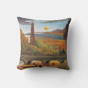 Henri Rousseau - Seine und Eiffelturm bei Sonnenun Kissen