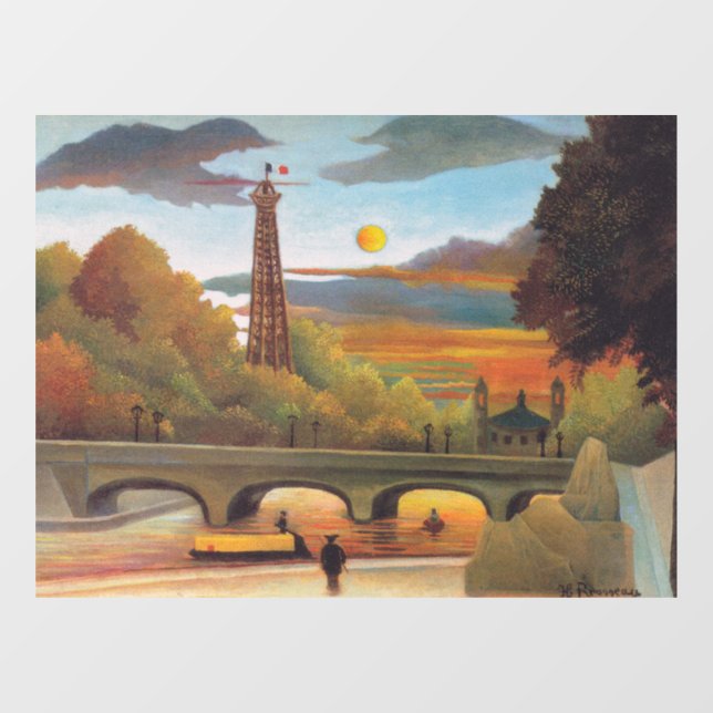 Henri Rousseau - Seine und Eiffelturm im Sonnenunt Fensteraufkleber (Blatt)