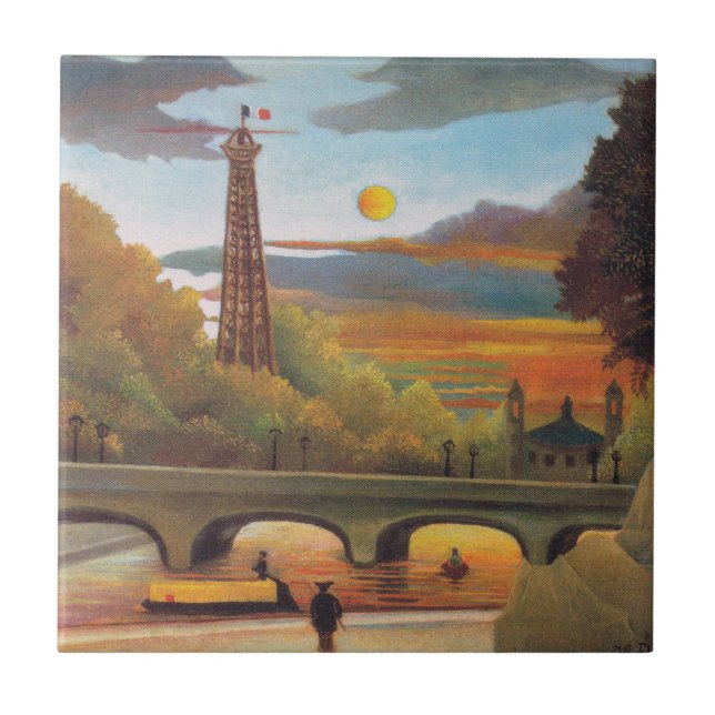 Henri Rousseau - Seine und Eiffelturm im Sonnenunt Fliese (Vorderseite)