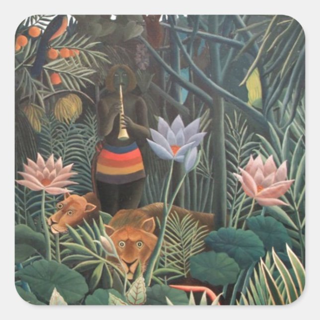 Henri Rousseau The Dream Dschungel Blume Naive Art Quadratischer Aufkleber (Vorderseite)