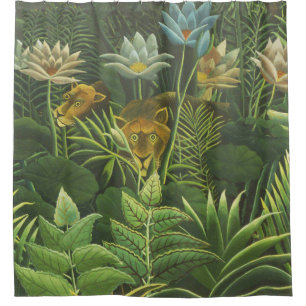 Henri Rousseau Tropischer Dschungel Löwe Vintage D Duschvorhang