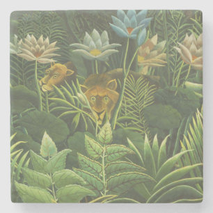 Henri Rousseau Tropischer Dschungel Löwe Vintage D Steinuntersetzer