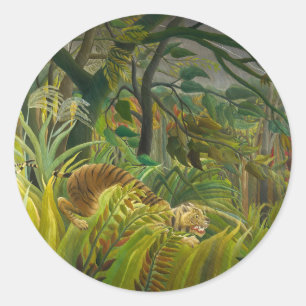 Henri Rousseau - überrascht! Runder Aufkleber
