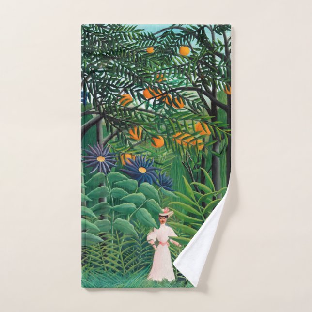 Henri Rousseau - Une femme marche dans une forêt e (Serviette à main)