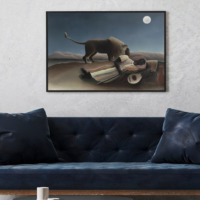 Henri Rousseau's The Sleeping Sinti und Roma (1897 Poster (Unveiling the Enigmatic: Exploring the Mysteries of Henri Rousseau’s The Sleeping Gypsy wall art pos)