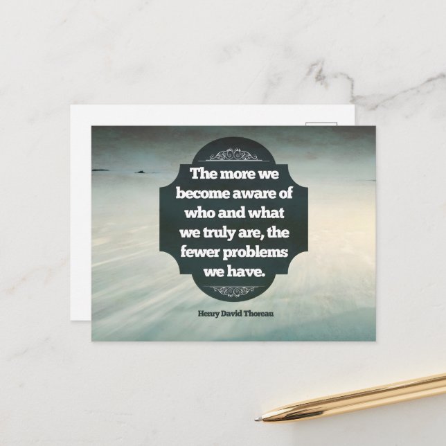 Henry David Thoreau Inspirational Zitat "Aware" Postkarte (Vorderseite/Rückseite Beispiel)