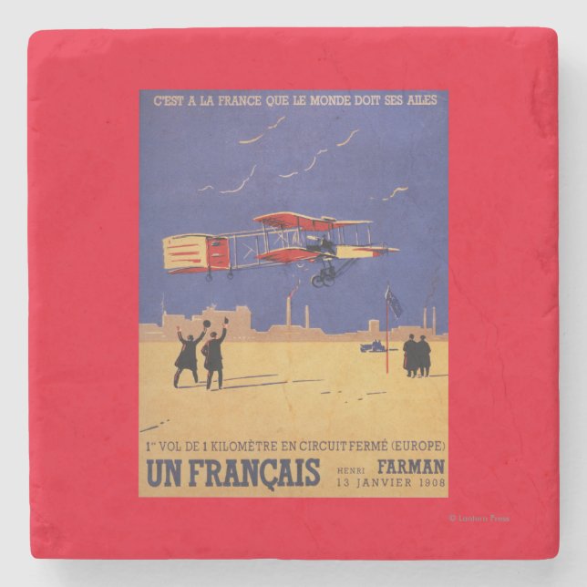 Henry Farman fliegt bei Issy-les-Moulineaux Steinuntersetzer (Vorderseite)