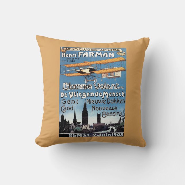 Henry Farman fliegt das Fliegen-Mannpromo-Plakat Kissen (Vorderseite)