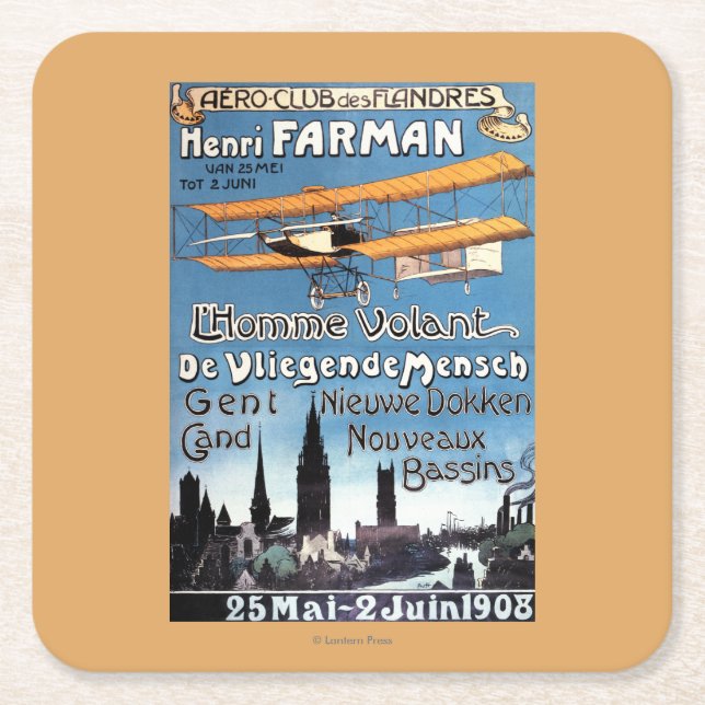 Henry Farman fliegt das Fliegen-Mannpromo-Plakat Rechteckiger Pappuntersetzer (Vorderseite)