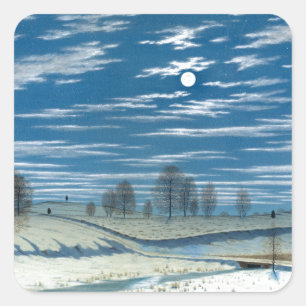 Henry Farrer Winter Szene in Mondlicht Quadratischer Aufkleber