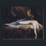 Henry Fuseli Das Albtraum-Puzzle Puzzle<br><div class="desc">Dieses klassische Henry Fuseli Gemälde besticht durch eine schlafende Frau in einem Traum-Staat. "Der Albtraum" (1781) hebt verschiedene dunkle Elemente hervor,  darunter einen Inkubus auf der Brust der Frau und ein beängstigendes Pferd lurking. Ein berühmtes Kunstwerk aus dem 18. Jahrhundert. Johann Heinrich Füssli war Schweizer Maler.</div>