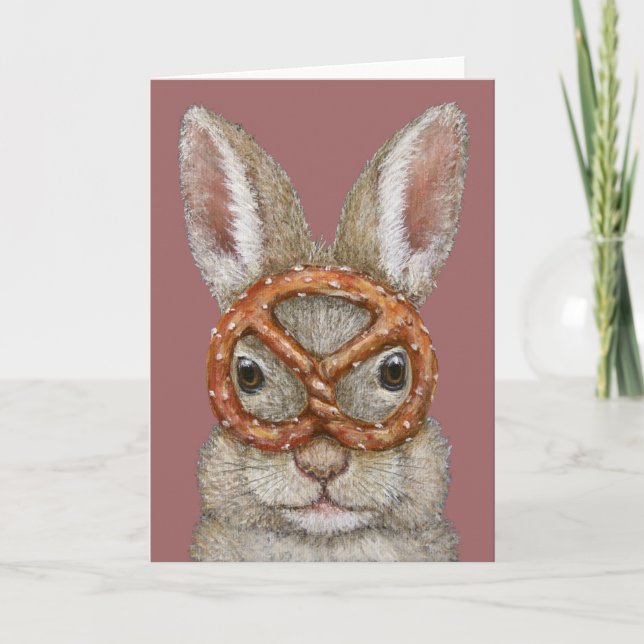 Henry le lapin avec la carte de voeux bretzel (Devant)