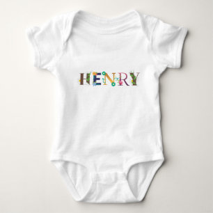 HENRY Name Art mit bestickten Blume Baby Strampler