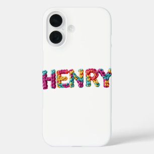 HENRY Name in lebendigem Häkelmuster iPhone 16 Hülle
