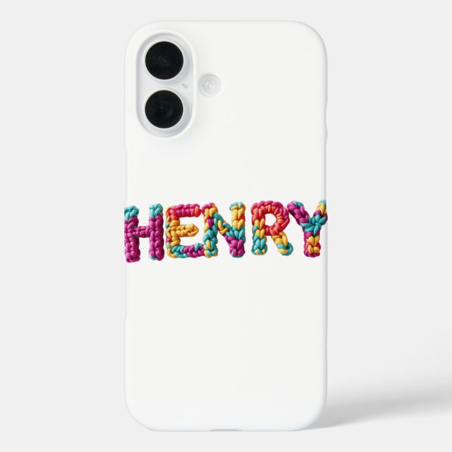 HENRY Name in lebendigem Häkelmuster iPhone 16 Hülle (Rückseite)