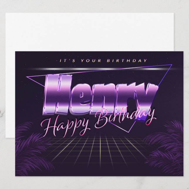 Henry Nom prénom carte rétro lilas anniversaire (Devant / Derrière)