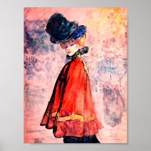Henry Somm - Elegant in Red Cape Poster