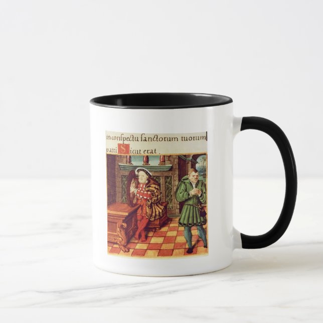 Henry VIII eine Harfe mit seinem Dummkopf spielend Tasse (Rechts)