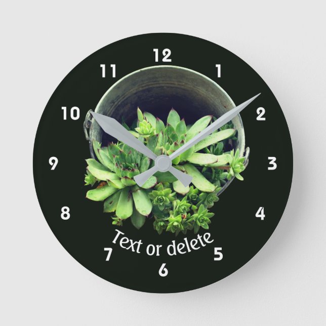 Hens And Chicks Succulents Floral Personalized  Runde Wanduhr (Vorderseite)