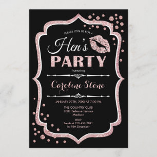 Hens Party Black Rose Gold Einladung