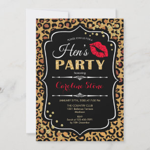 Hens Party - Leopard Print Black Red Gold Einladung