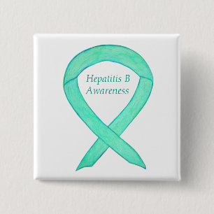 Hepatitis B (HBV) Jade Awareness Ribbon Custom But Button