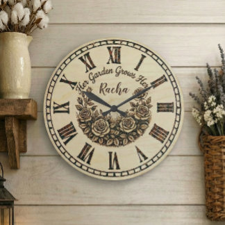 Her Garden Grows Here | Custom Name wall clock  Große Wanduhr