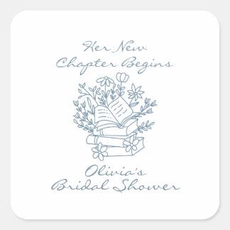 Her New Chapter Begins Book themed Bridal Shower Quadratischer Aufkleber
