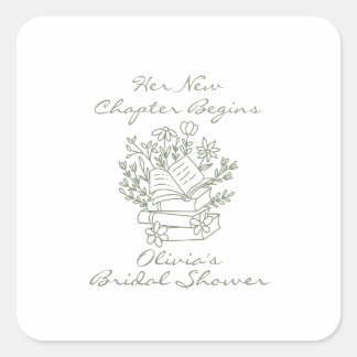 Her New Chapter Begins Book themed Bridal Shower Quadratischer Aufkleber