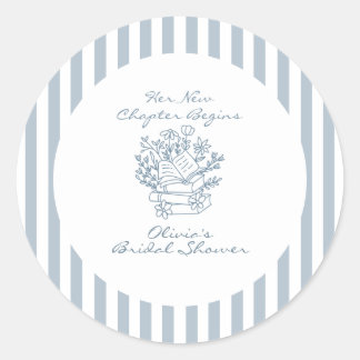 Her New Chapter Begins Book themed Bridal Shower Runder Aufkleber