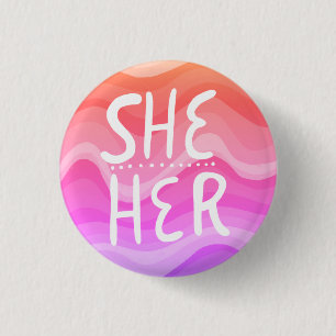 HER Pronouns farbenfroher Handbrief Orange Pink Button