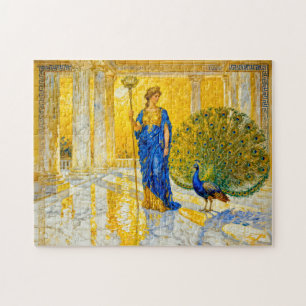 Hera mit Pfau und Zepter in der großen Tempelhalle