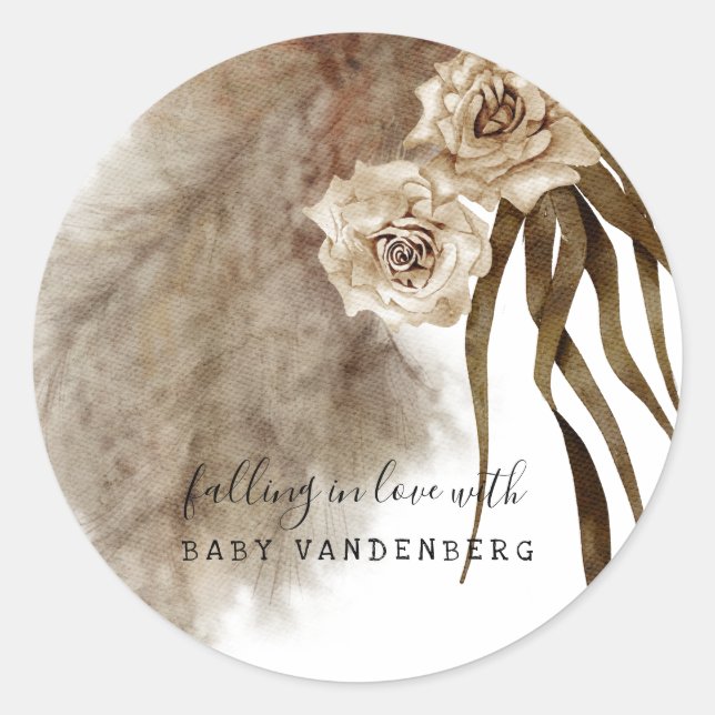 Herabsetzung der Liebe Pampas Grass Baby Dusche Runder Aufkleber (Vorderseite)