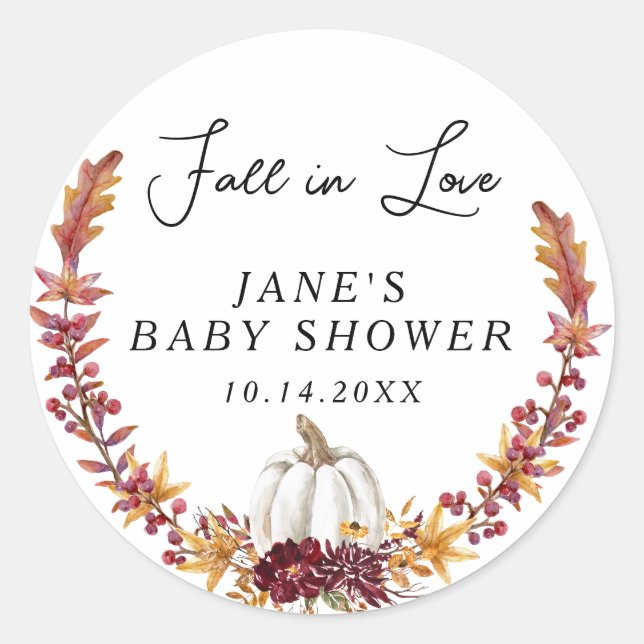 Herabsetzung der Liebe White Pumpkin Baby Dusche Runder Aufkleber (Vorderseite)
