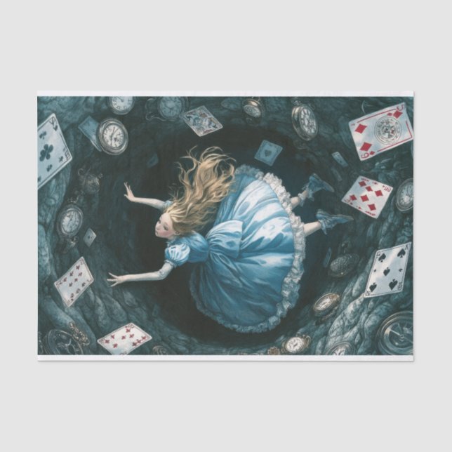 Herabstürzen der Kaninchenloch-Alice im Wunderland Seidenpapier (Vorderseite)