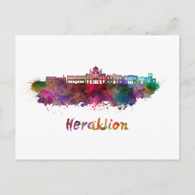 Heraklion skyline im Watercolor Postkarte (Vorderseite)