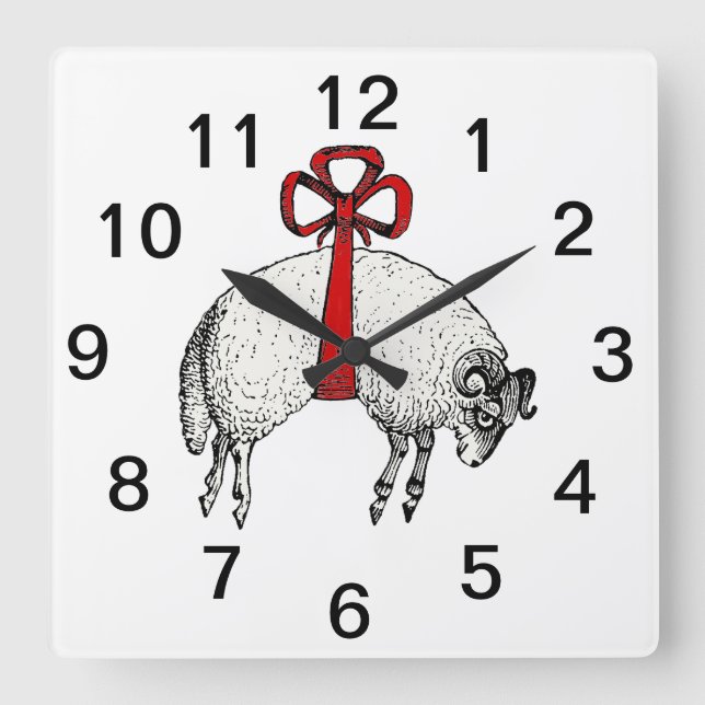 Heraldic Banded Fleece Ram Sheep Wappen Emblem Quadratische Wanduhr (Vorderseite)
