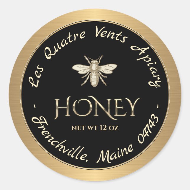Heraldic Bee Gold Border Black Honey Label Runder Aufkleber (Vorderseite)