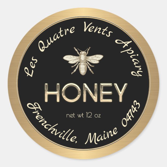Heraldic Bee Gold Bordure Étiquette de miel noir (Devant)