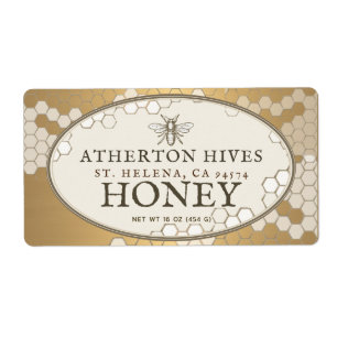Heraldic Bee Ivory et or Rectangle Étiquette de mi