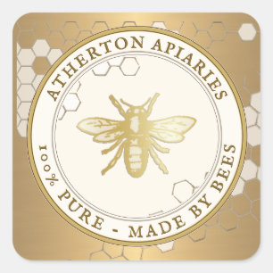 Heraldic Bee Metallic Gold Apiary Honey Label Quadratischer Aufkleber