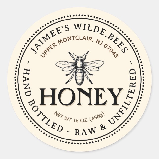 Heraldic Bee Raw Hand Flaschen Honey Editable Labe Runder Aufkleber (Vorderseite)