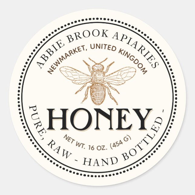 Heraldic Bee Raw Hand Honey Sticker (Vorderseite)