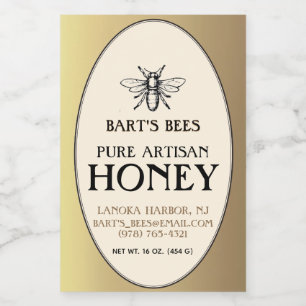Heraldic Bee Rectangle Étiquette alimentaire Or ov