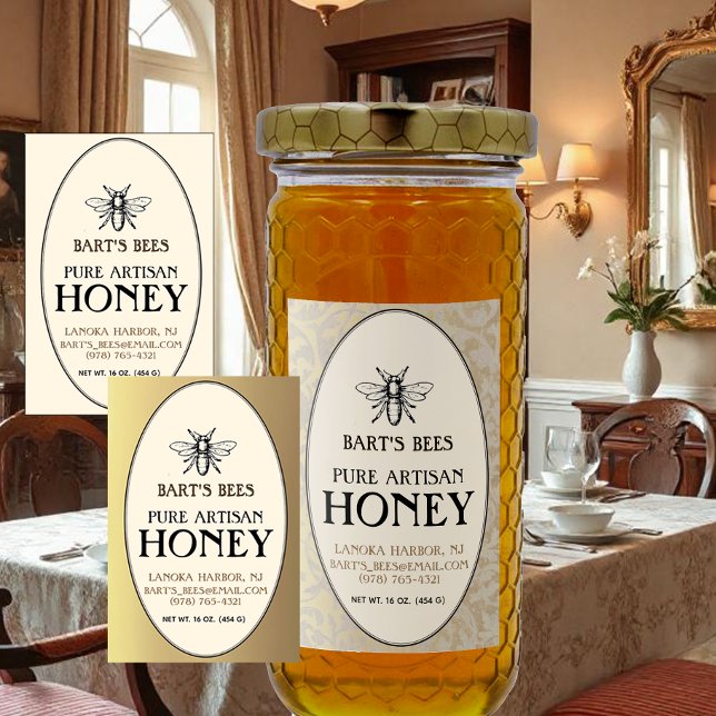 Heraldic Bee Rectangle Food Label Gold Oval Swirl Lebensmitteletikett (Von Creator hochgeladen)