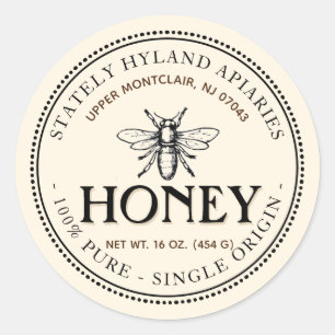 Heraldic Bee Single Origin Honey Label Runder Aufkleber
