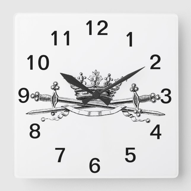 Heraldic Crown Crossed Schwerter Sabers Emblem Wap Quadratische Wanduhr (Vorderseite)