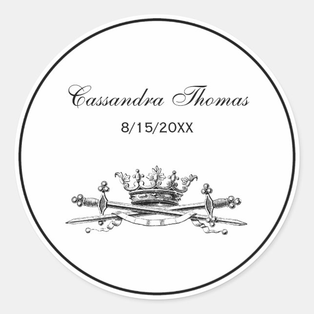 Heraldic Crown Crossed Schwerter Sabers Emblem Wap Runder Aufkleber (Vorderseite)