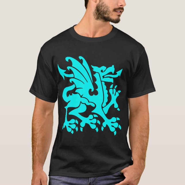 Heraldic Dragon 01 - Cyan T-Shirt (Vorderseite)